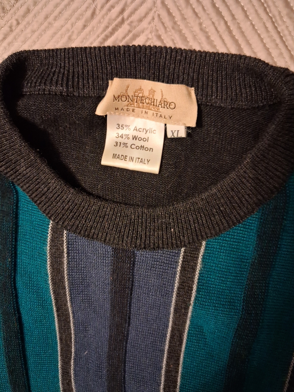 Men's Teal & Navy Striped Sweater XL